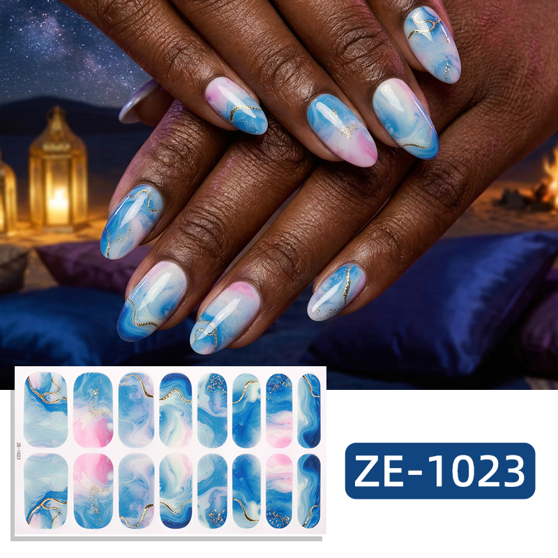 Full Cover Adhesive - 16 Adesivi per Unghie Glitterati Effetto